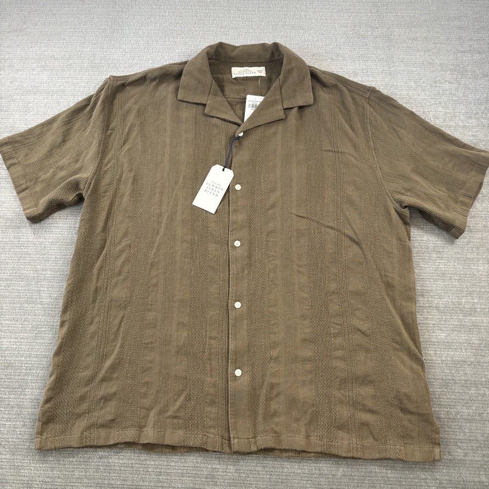 Abercrombie Fitch Summer Linen Blend Camp Shirt Mens XLT Olive Resort Beach Pool